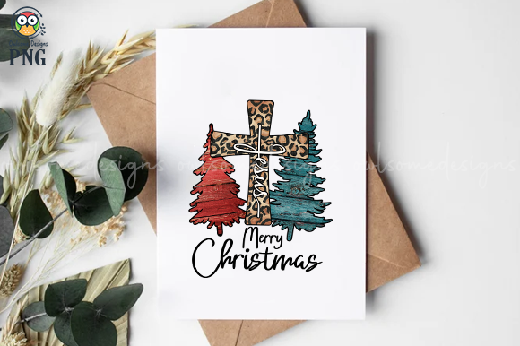 Vintage Cross Jesus Merry Christmas PNG